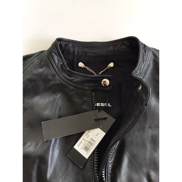 $698 Diesel Women’s Tauri Black Leather Oversized Jacket Size S - Picture 7 of 10